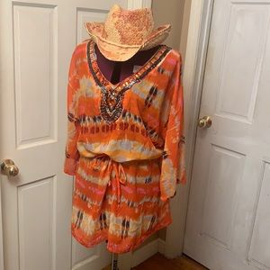 Bali Club jeweled cover up and Sun and Sand NWT straw cowboy hat os